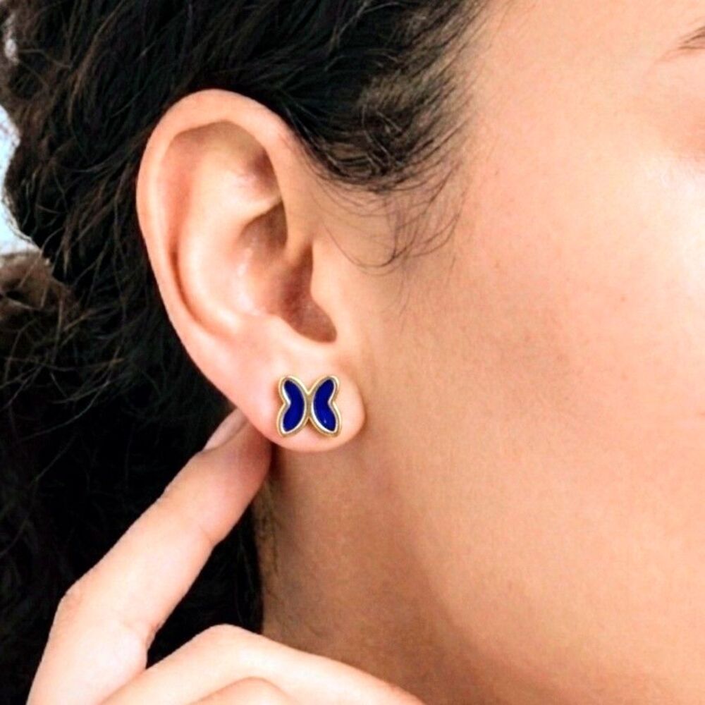 STAINLESS STEEL STUD EARRINGS Butterfly Shape Blue/Gold Jewelry BRAND NEW